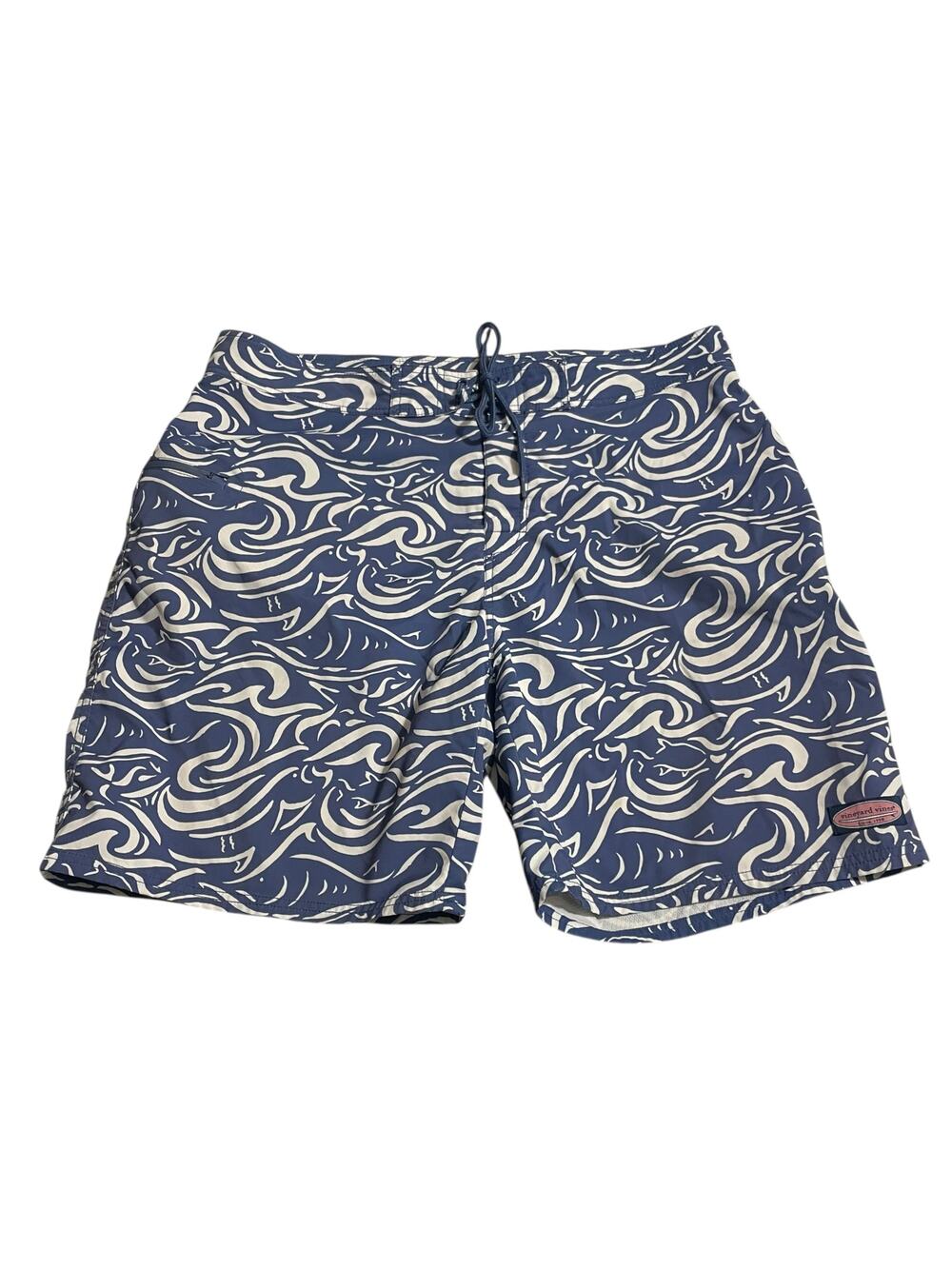 Vineyard Vines Mens Board Shorts Size 38 Blue Waves Stretch Surf Swim Trunks